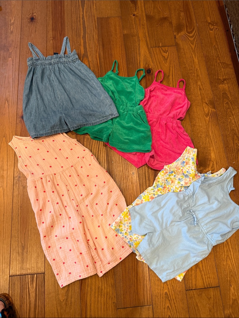 Size 5 - set of six rompers  - Kids Pink & Green Romper Set and Assorted Dresses